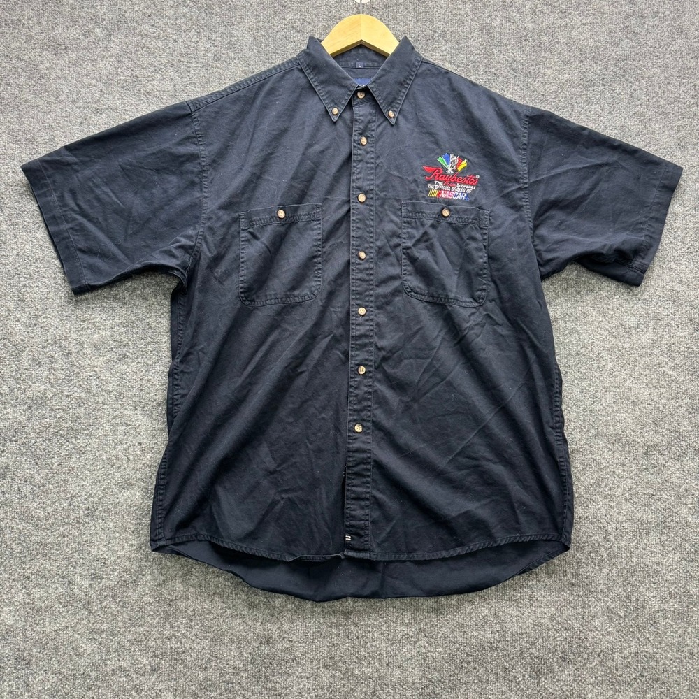 Swingster Work Shirt Men's Size L Black Button Down Cotton NASCAR Racing